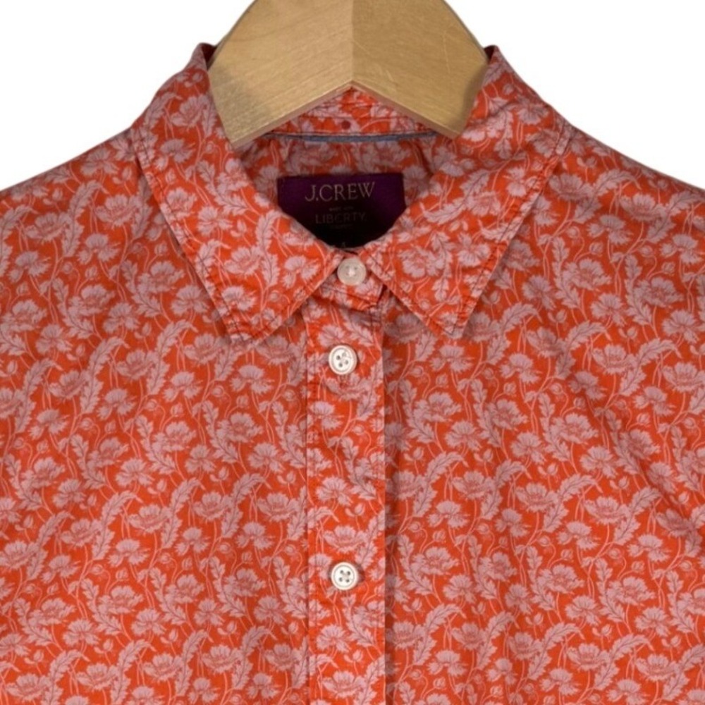 J.Crew Liberty Fabric Floral Button Down Shirt Womens 4 Orange Pink Preppy